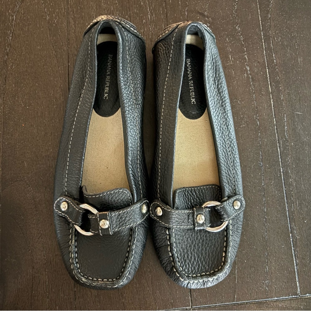 Banana‎ Republic Slip On Black Leather Driving Loafers Preppy Classic Size 6